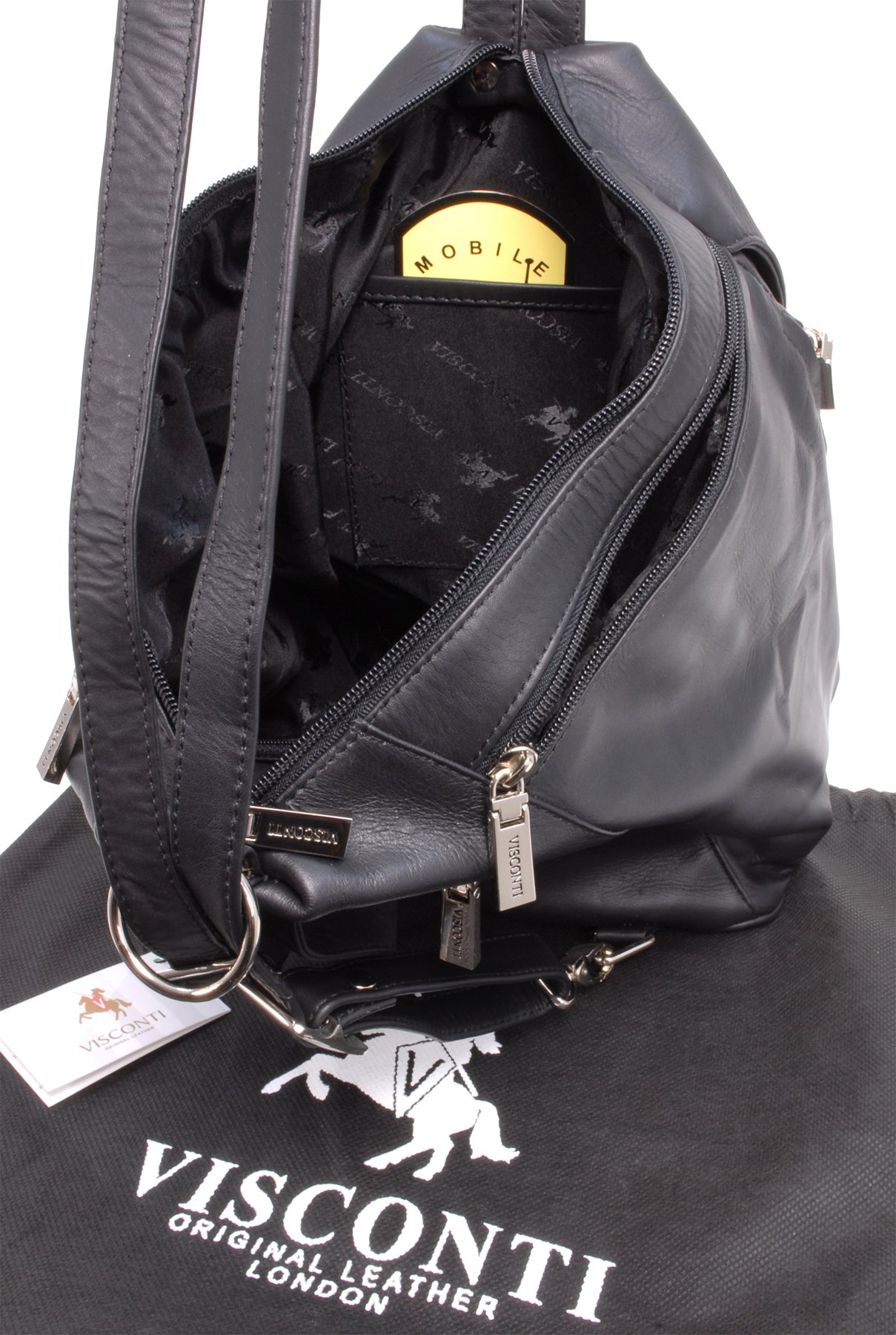 Visconti Santorini 18357 Danii zaino borsa donna in pelle nero multitasche