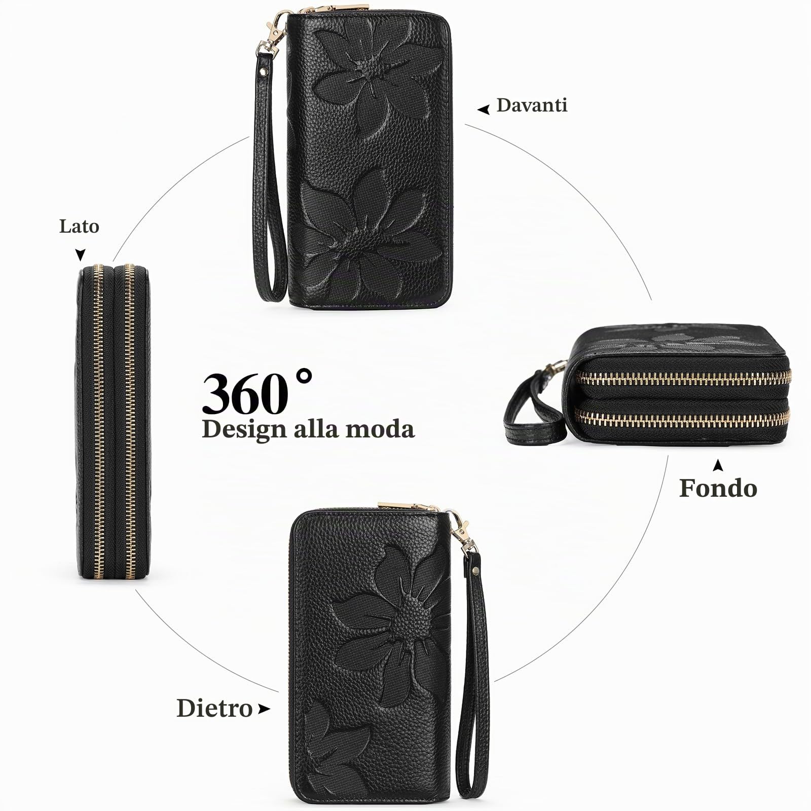GOIACII WOMEN'S LARGE WALLET portafoglio donna grande C01-nero RFID doppia cerniera