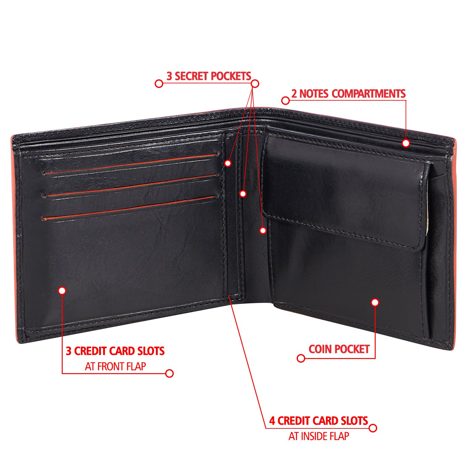 Visconti Alps portafoglio uomo in pelle a piegatura tripla nero arancio RFID