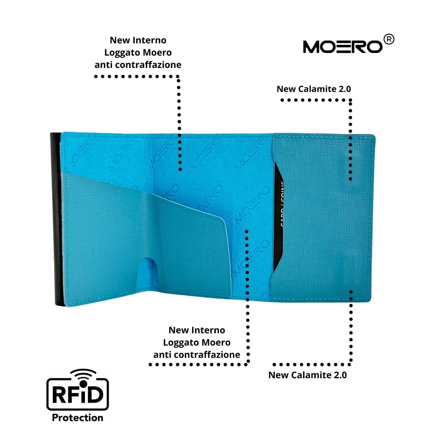 Moero Linea PRO PRO Saffiano portafoglio azzurro RFID antigraffio