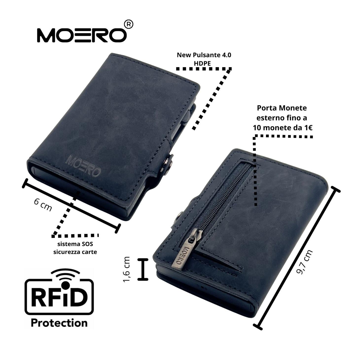 Moero Linea Classic Classic Zip Vintage portafoglio Black con portamonete zip