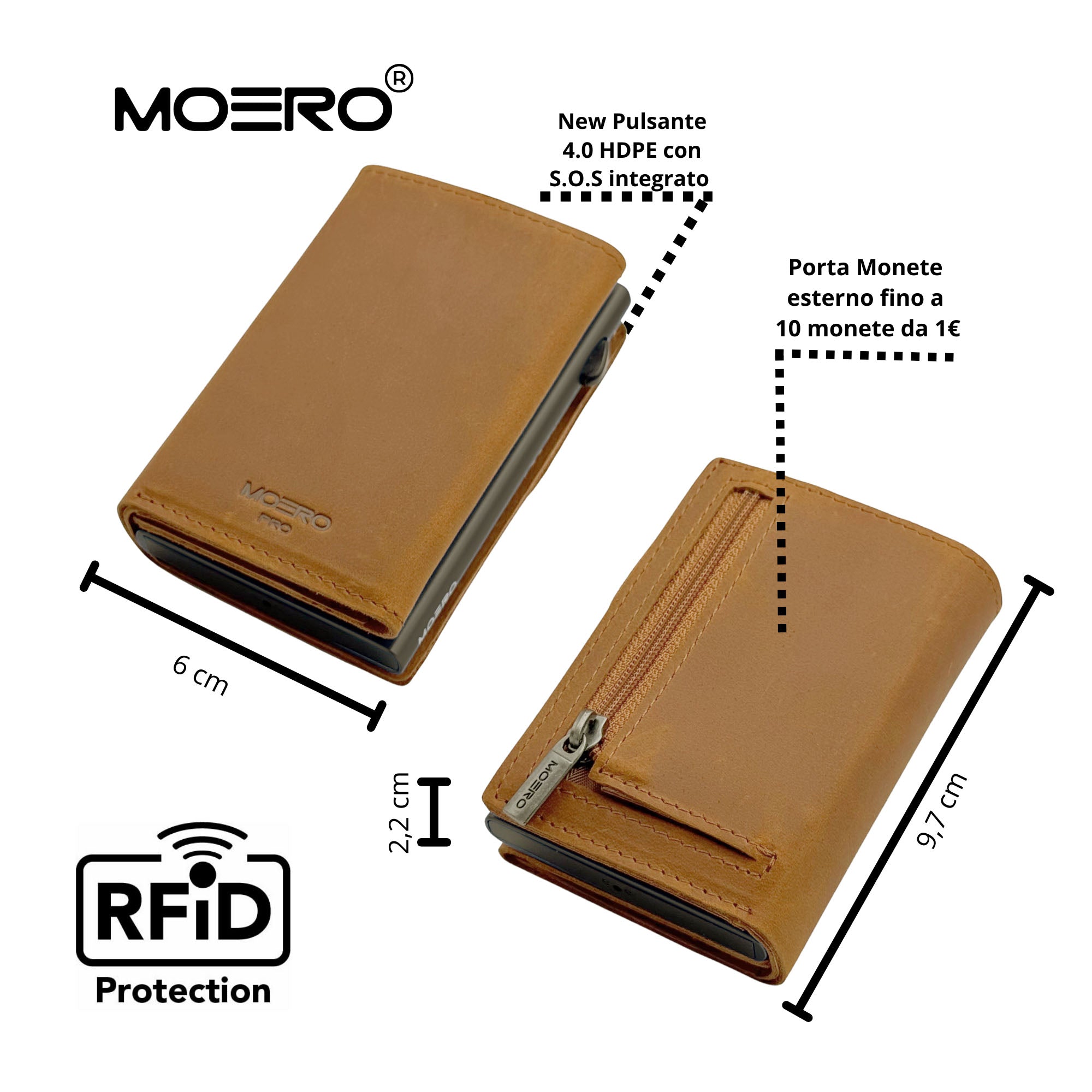 Moero Linea PRO PRO PLUS Zip Crazy Horse portafoglio Cognac RFID