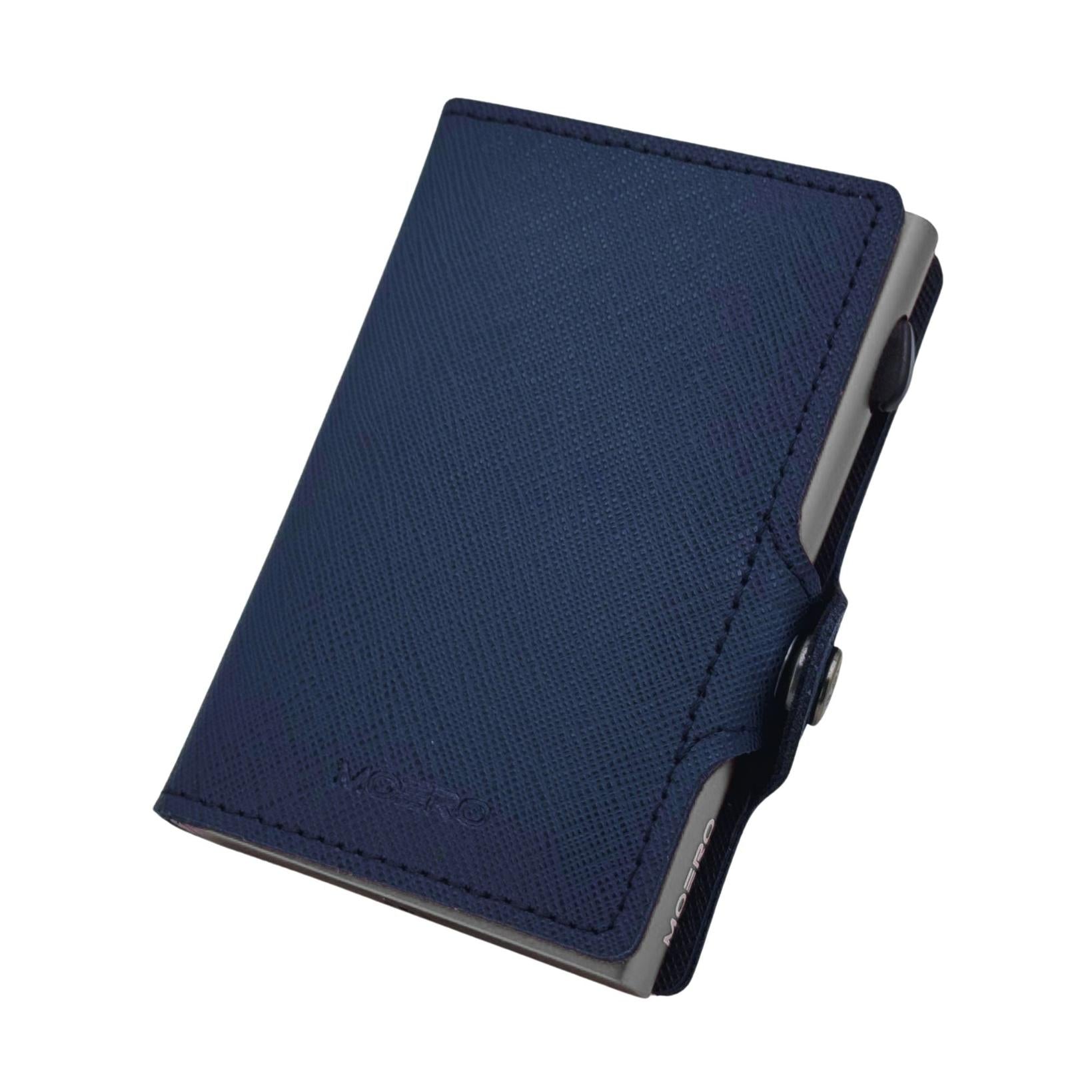 Moero Linea Classic Classic Zip Saffiano portafoglio blu navy RFID