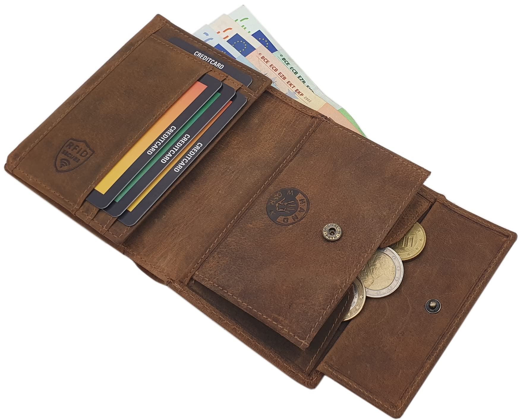 myledershop Herren Geldbörsen Modello 1 portafoglio verticale marrone RFID pelle di bufalo