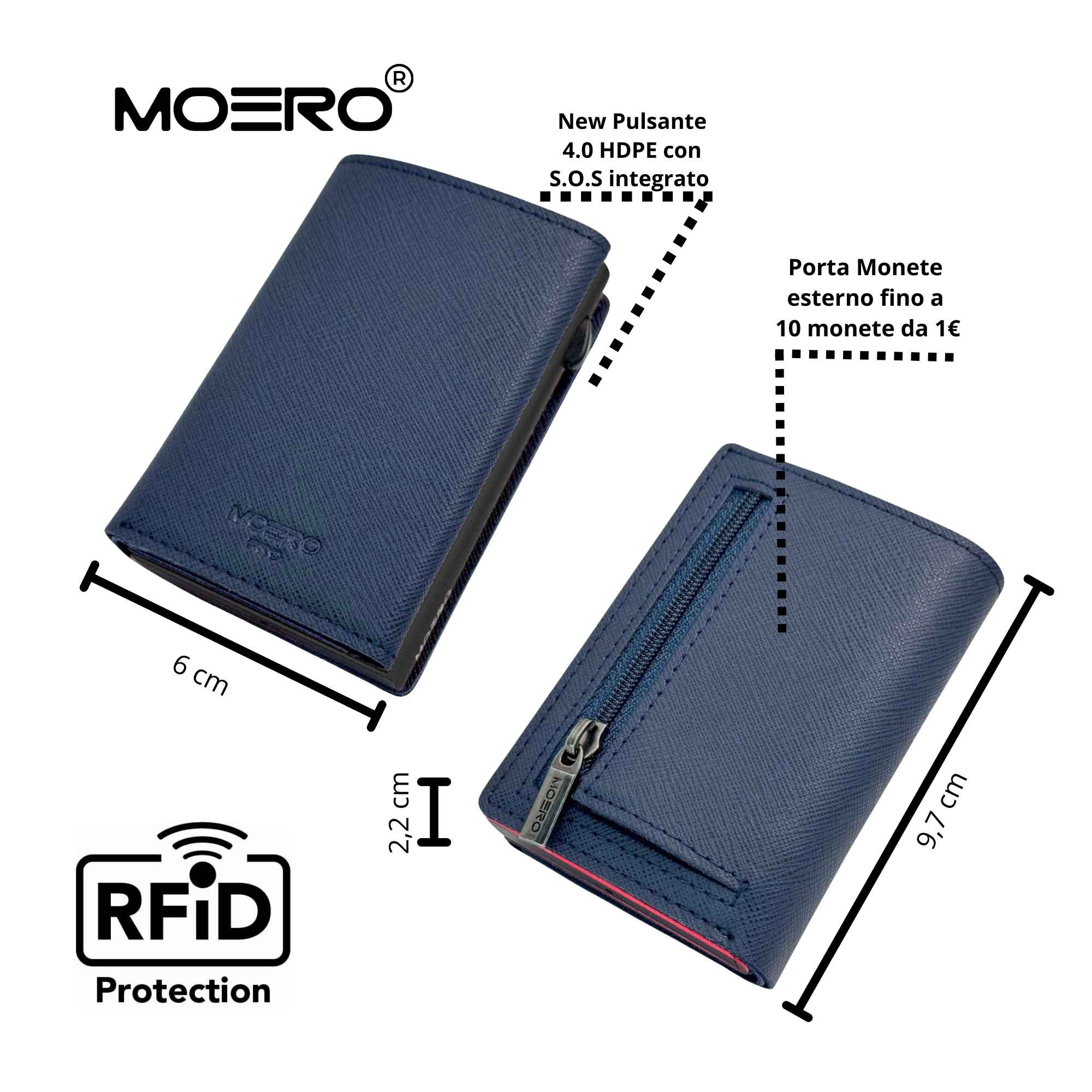 Moero Linea PRO PRO PLUS Zip Saffiano portafoglio blu navy RFID