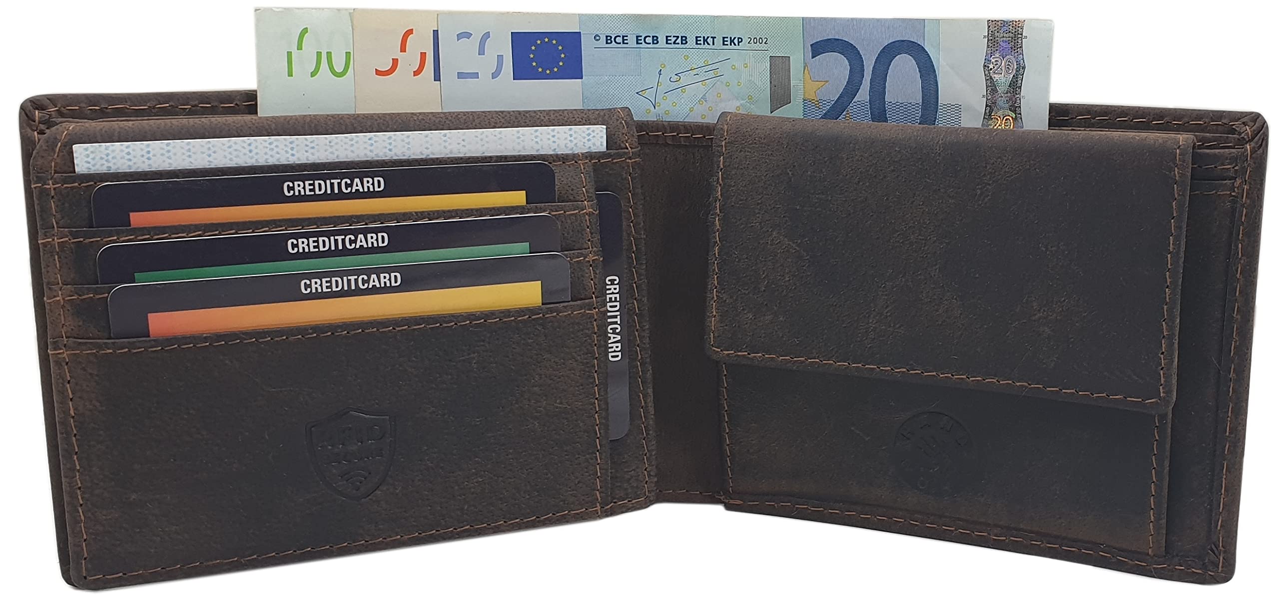myledershop Herren Geldbörsen portafoglio Modello 2 orizzontale marrone con protezione RFID