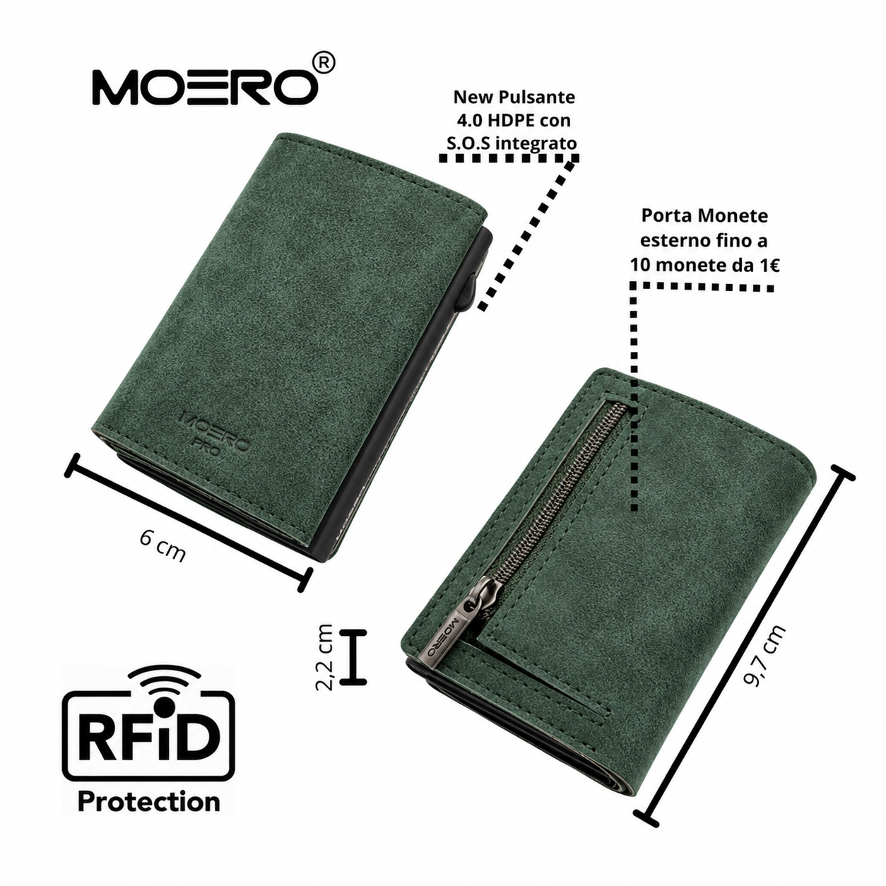 Moero Linea PRO PRO PLUS Zip portafoglio Green con portamonete