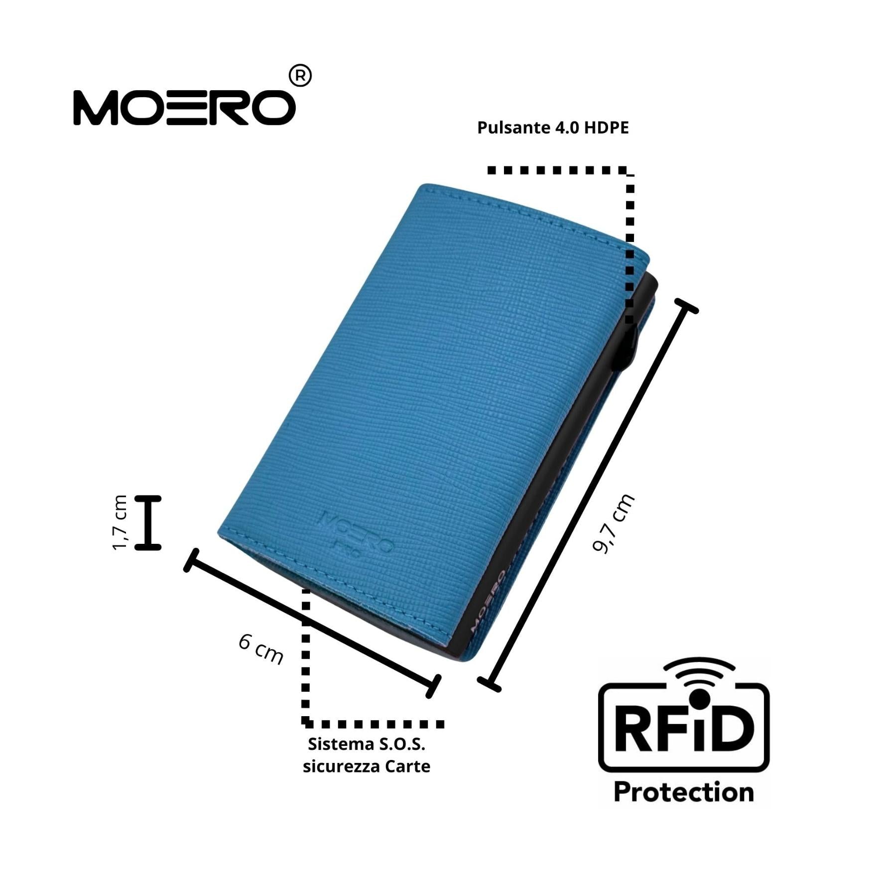 Moero Linea PRO PRO Saffiano portafoglio azzurro RFID antigraffio