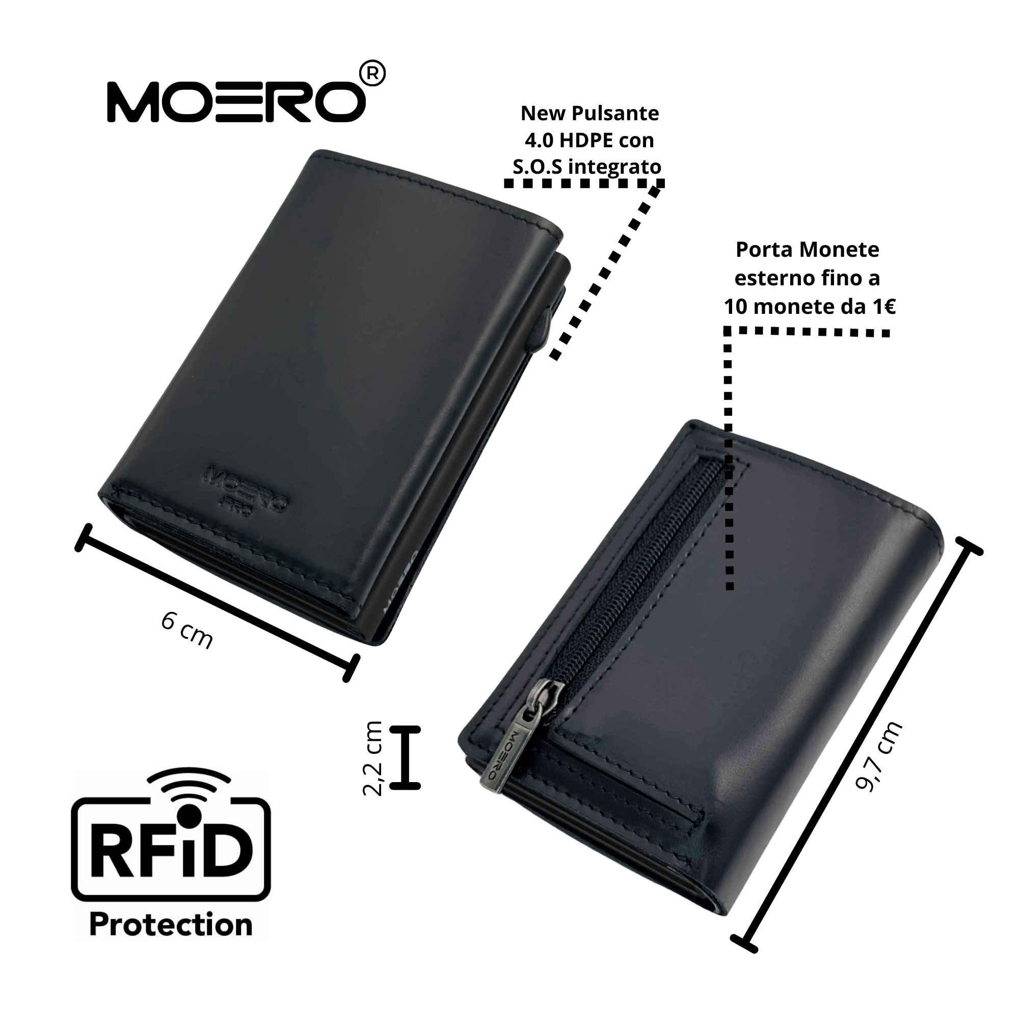 Moero Linea PRO PRO PLUS Zip portafoglio nero in pelle RFID
