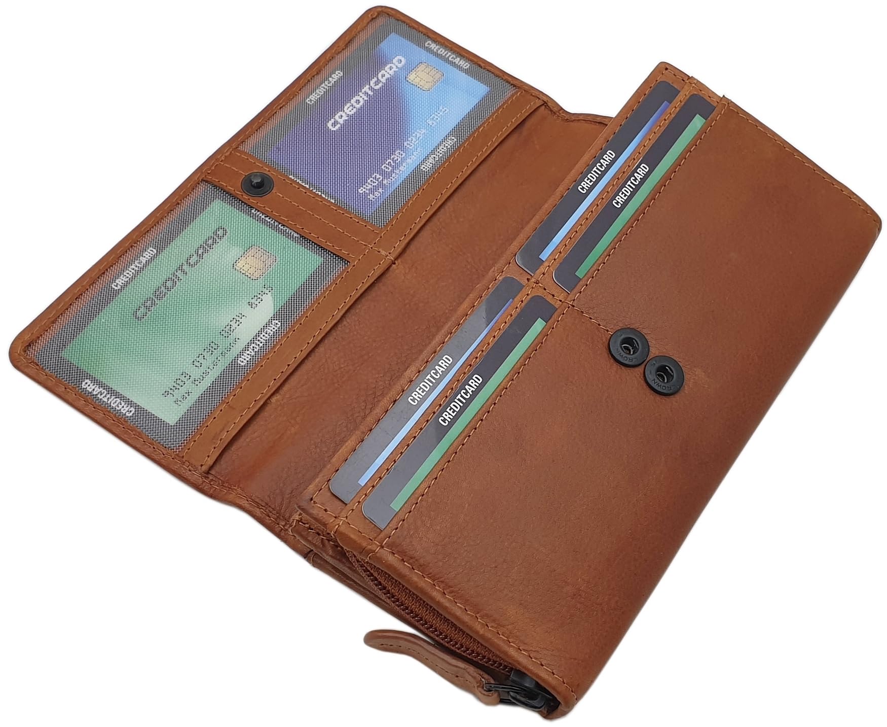 myledershop Damen Geldbörsen portafoglio donna grande cognac RFID