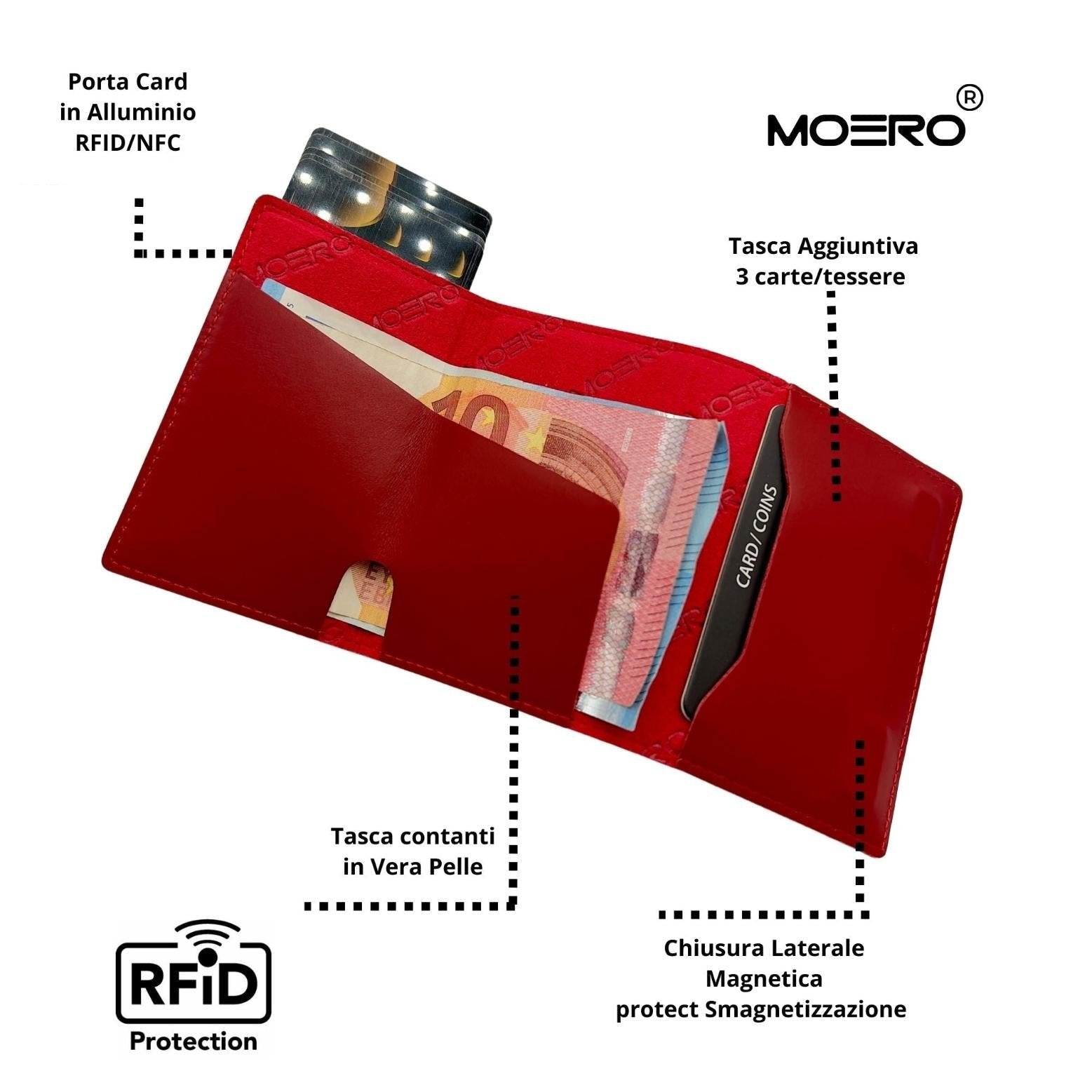Moero Linea PRO Prestige portafoglio rosso RFID pelle