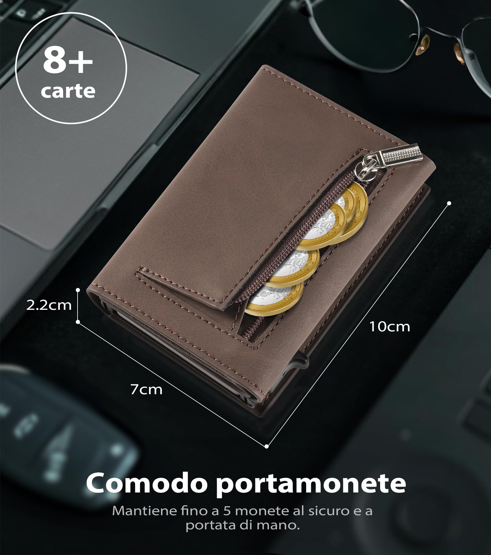 TENBST Card Holder portafoglio slim 8 carte Nero RFID