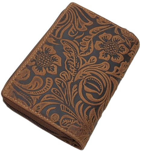 myledershop Damen Geldbörsen portafoglio verticale in bufalo cognac RFID