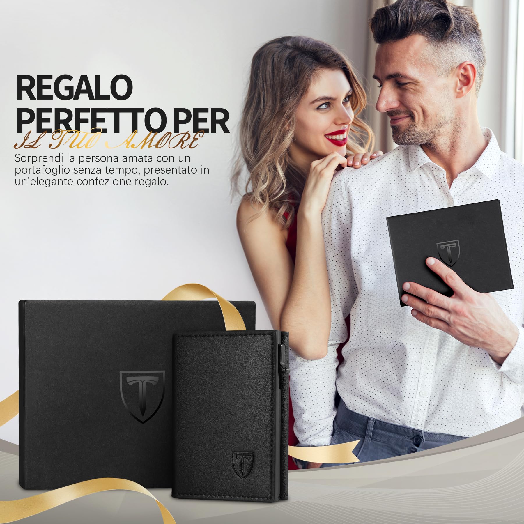 TENBST Card Holder portafoglio uomo Nero RFID con portamonete
