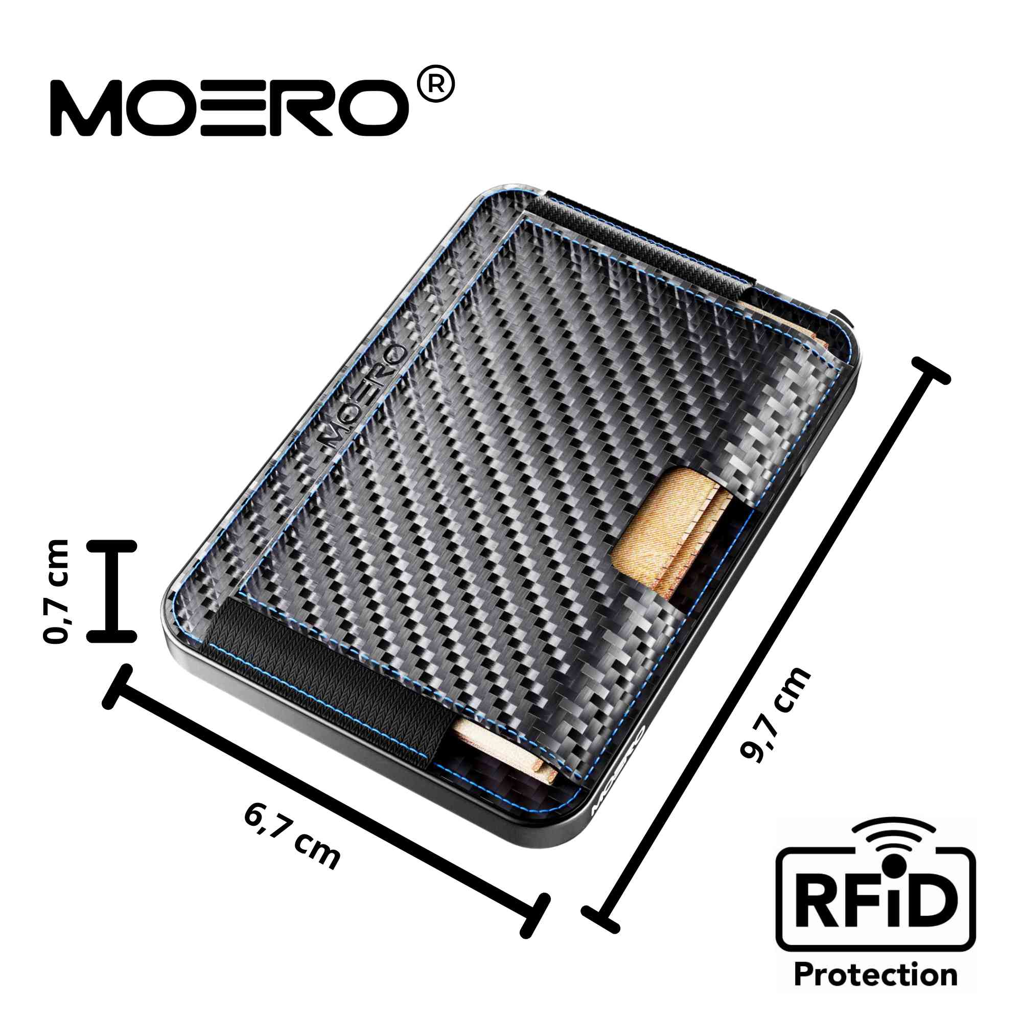 Moero Linea M2 M2 Pro Carbon Racing Blue portafoglio MagSafe RFID