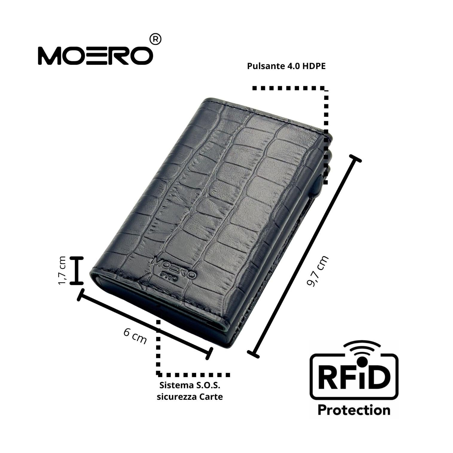 Moero Linea PRO Croco portafoglio nero RFID effetto coccodrillo