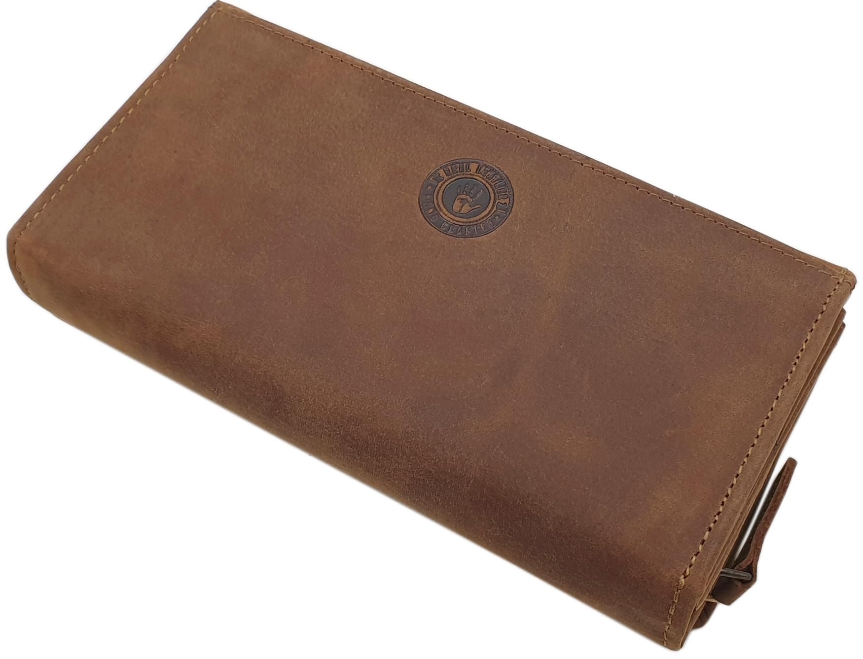 myledershop Damen Geldbörsen portafoglio donna grande pelle bufalo RFID gatto