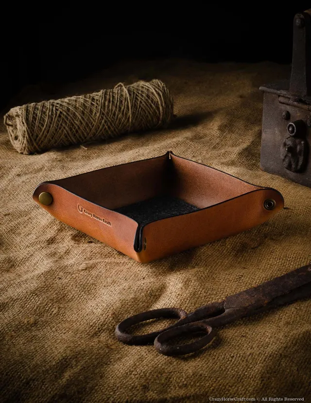 Crazy Horse Craft Desk Accessories vassoio svuotatasche in pelle Classic Brown 13,5 cm