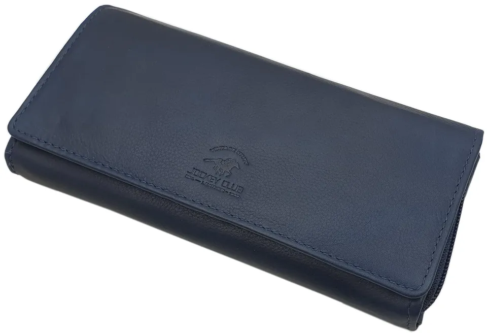 myledershop Damen Geldbörsen portafoglio grande pelle bovina blu RFID