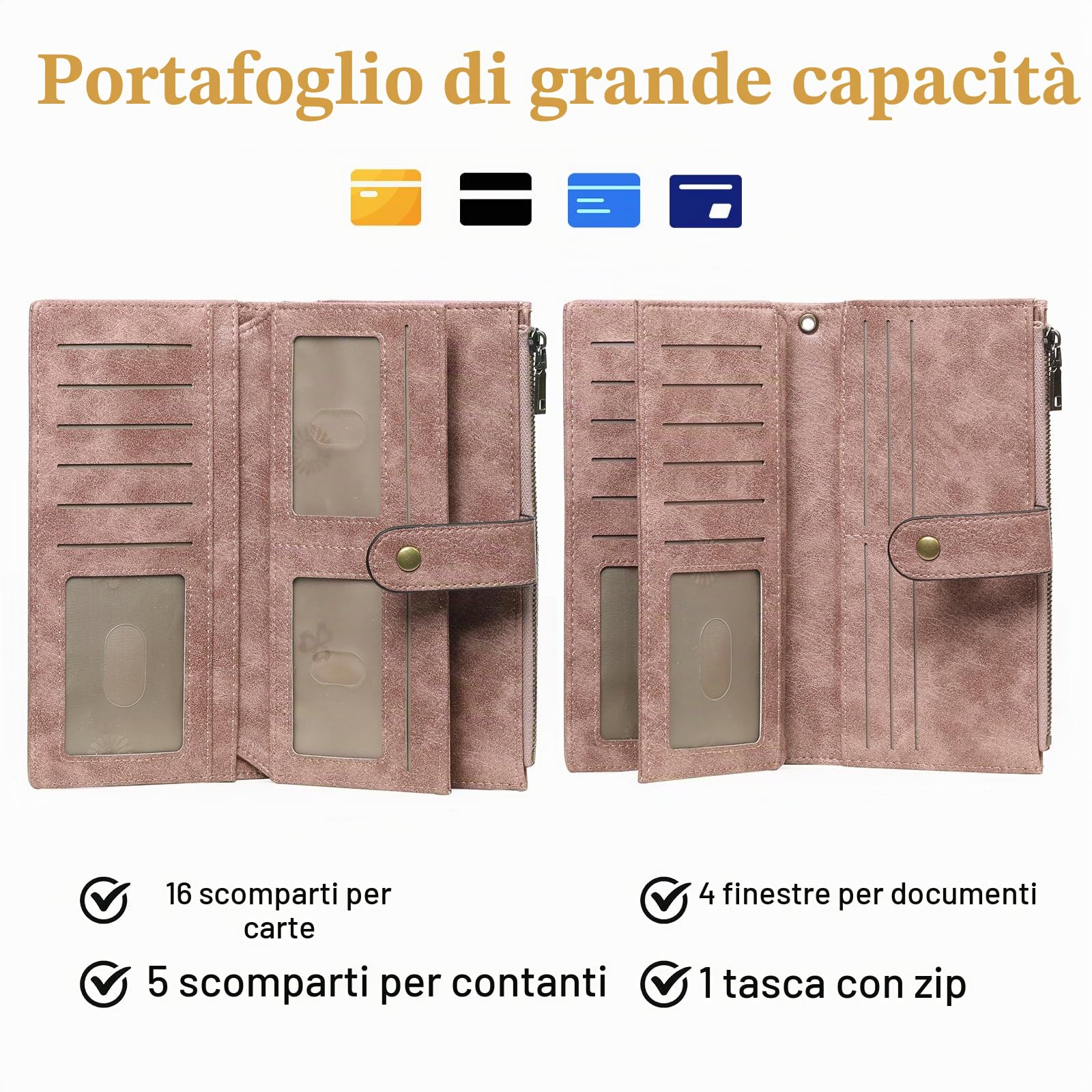 GOIACII WOMEN'S LARGE WALLET portafoglio donna grande C01-rosa RFID