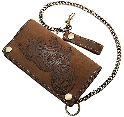 myledershop Bikerbörsen portafoglio biker Marrone con catena RFID NFC
