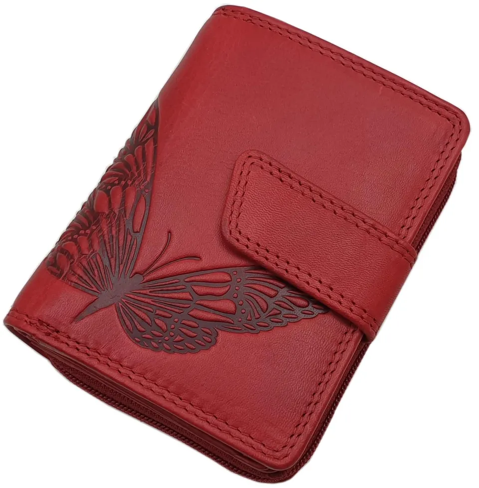 myledershop Damen Geldbörsen portafoglio donna Piccolo vacchetta con farfalla Bacca Selvatica RFID