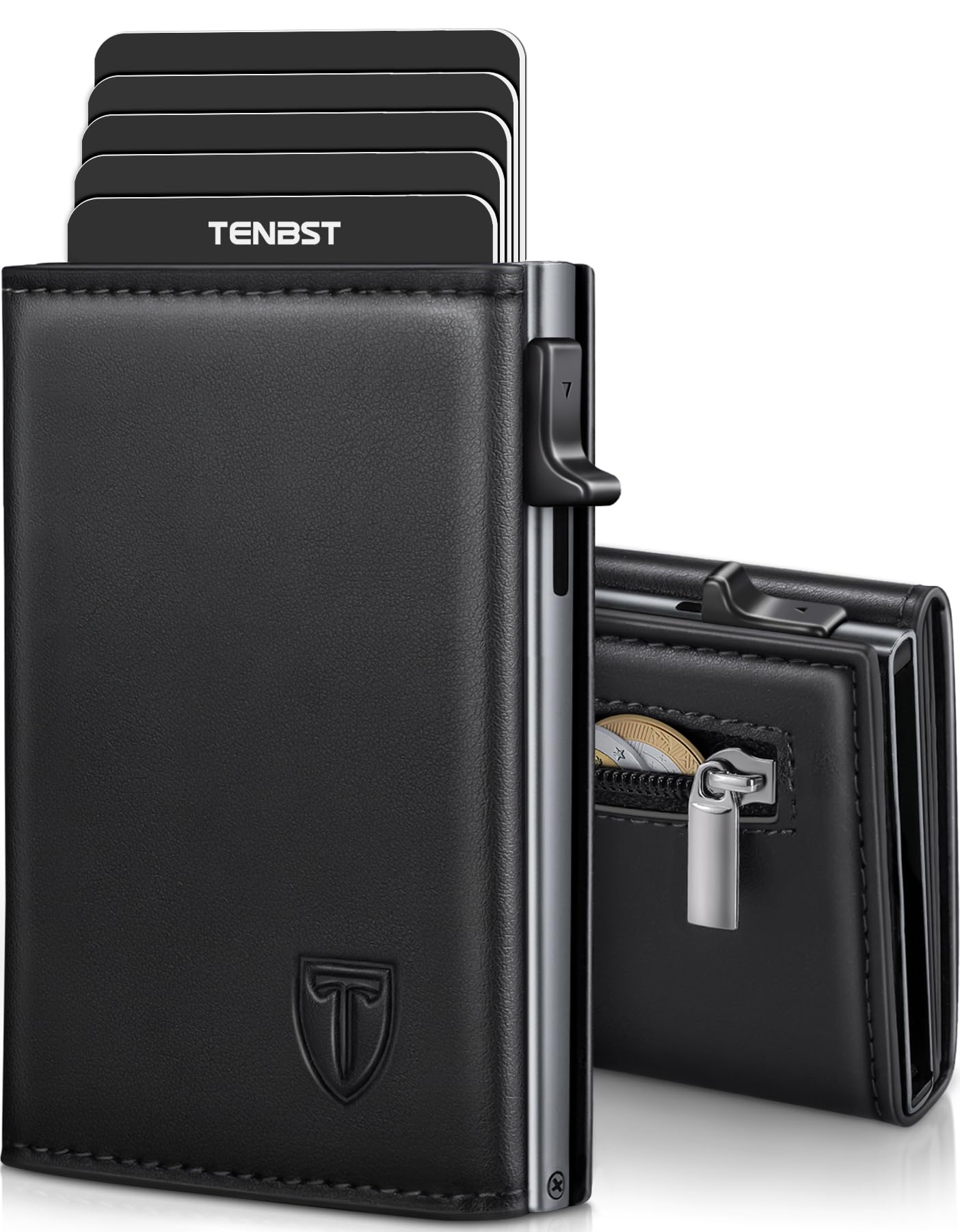 TENBST Card Holder portafoglio slim nero RFID con portamonete