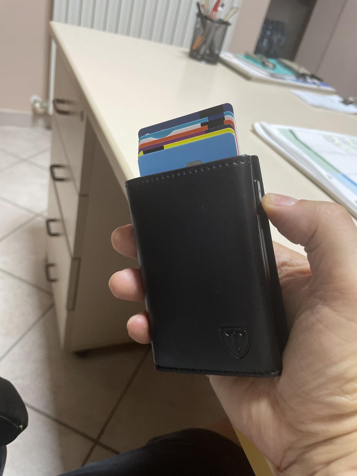 TENBST Card Holder portafoglio slim nero RFID con portamonete