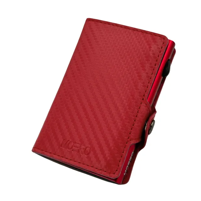 Moero Linea Classic Classic Zip Carbon portafoglio rosso con zip RFID