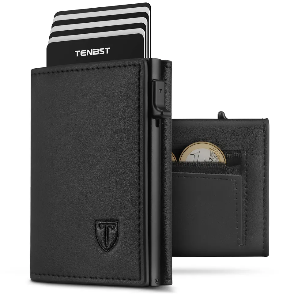 TENBST Card Holder portafoglio uomo Nero RFID con portamonete