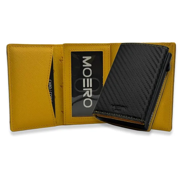 Moero Linea PRO PRO PLUS Zip Saffiano portafoglio nero e giallo RFID