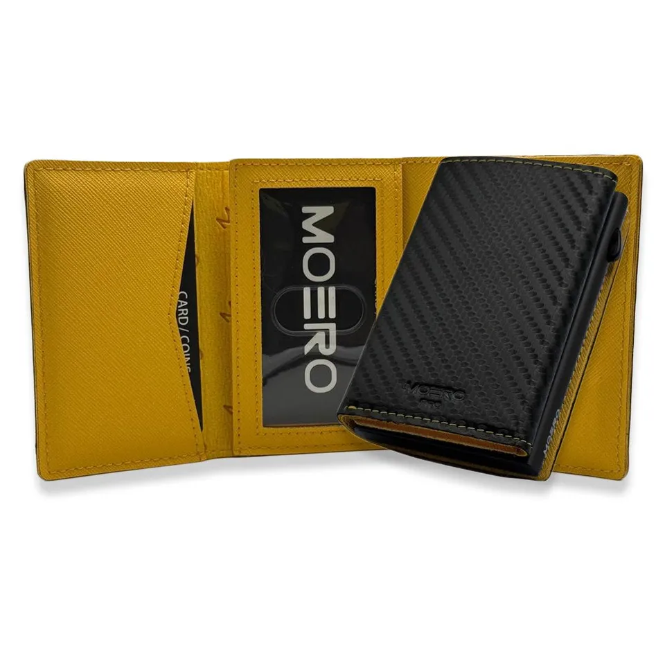 Moero Linea PRO PRO PLUS Zip Saffiano portafoglio nero e giallo RFID