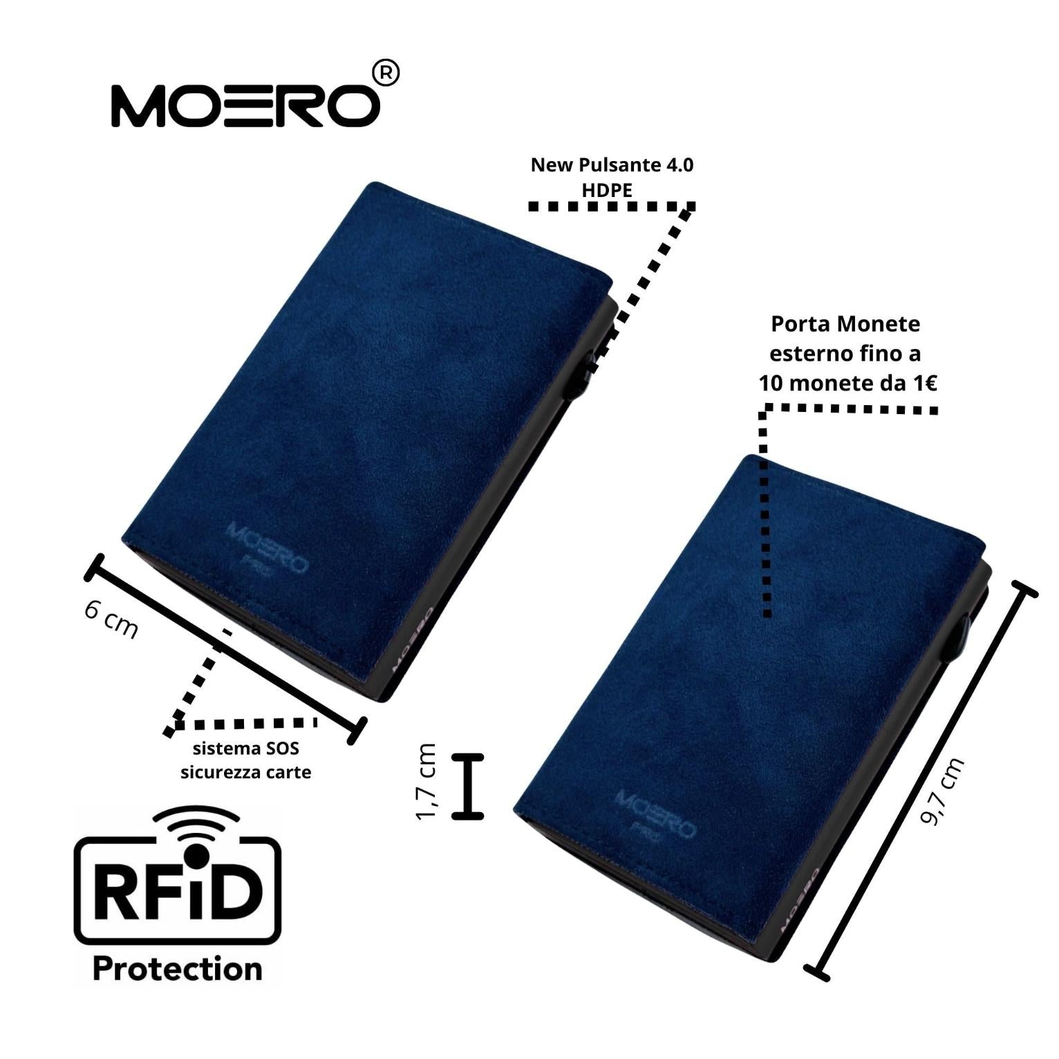 Moero Linea PRO PRO Zip SUPERIOR portafoglio blu microfibra scamosciata