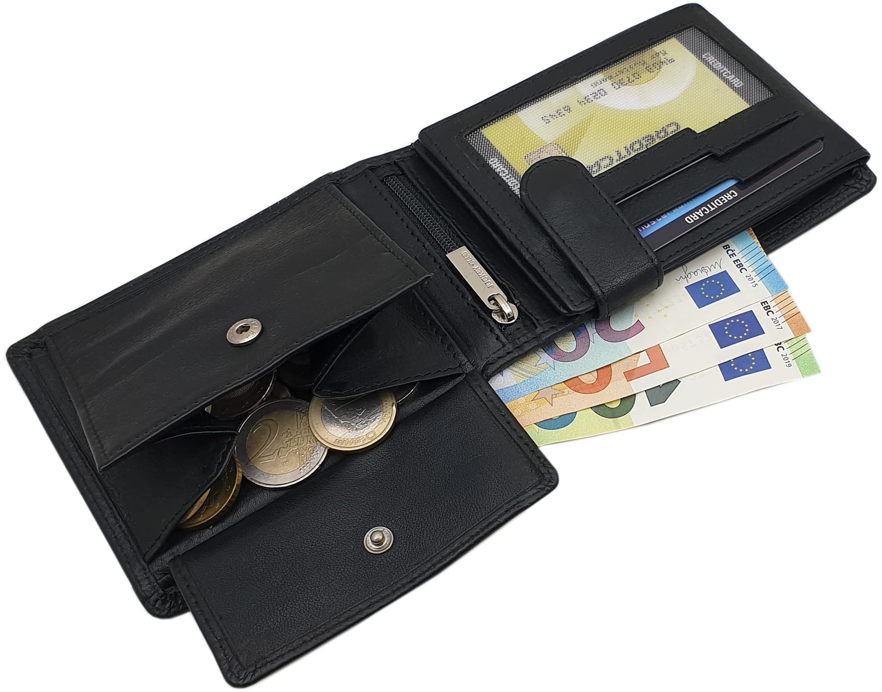 myledershop Herren Geldbörsen Vacchetta portafoglio uomo nero molti scomparti