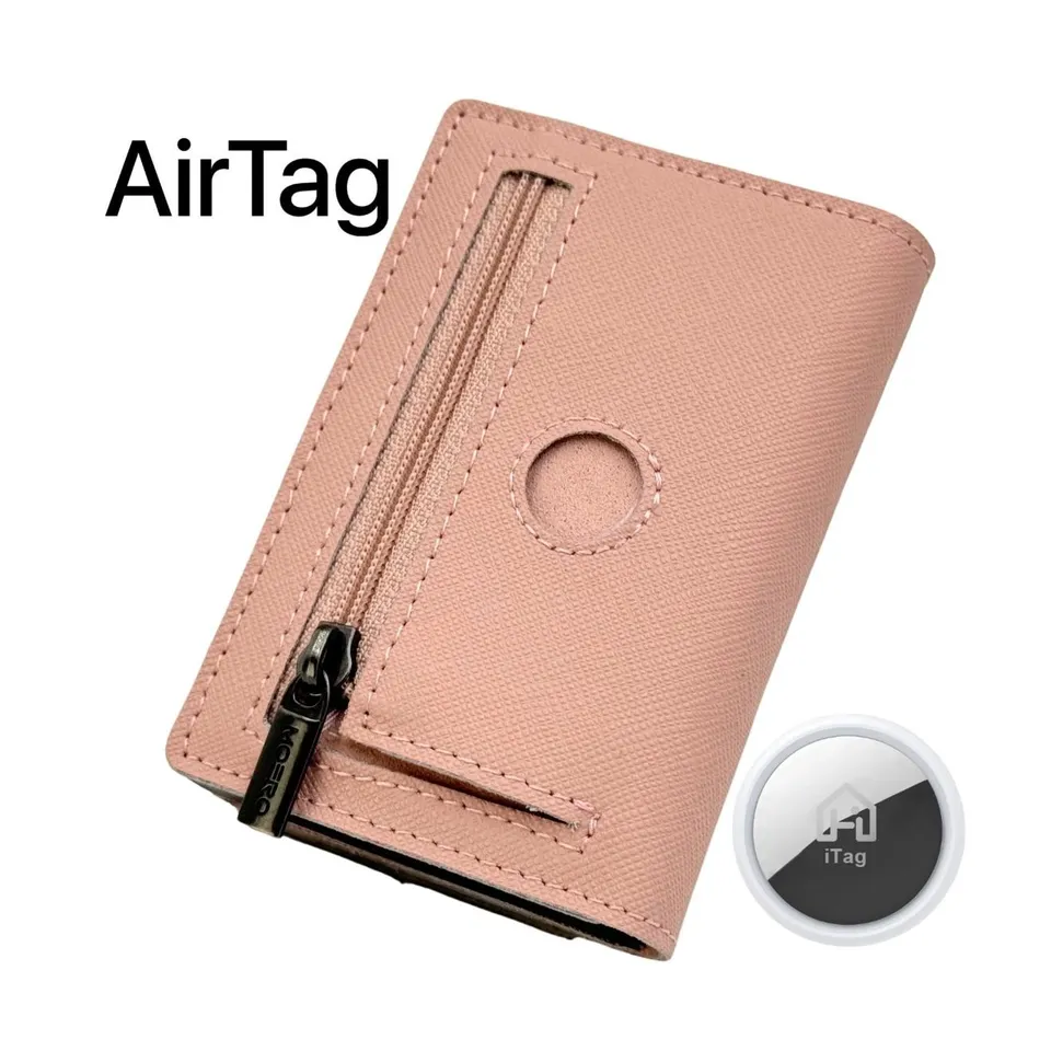 Moero Linea AirTag PRO Zip AirTag Saffiano portafoglio Rosa RFID