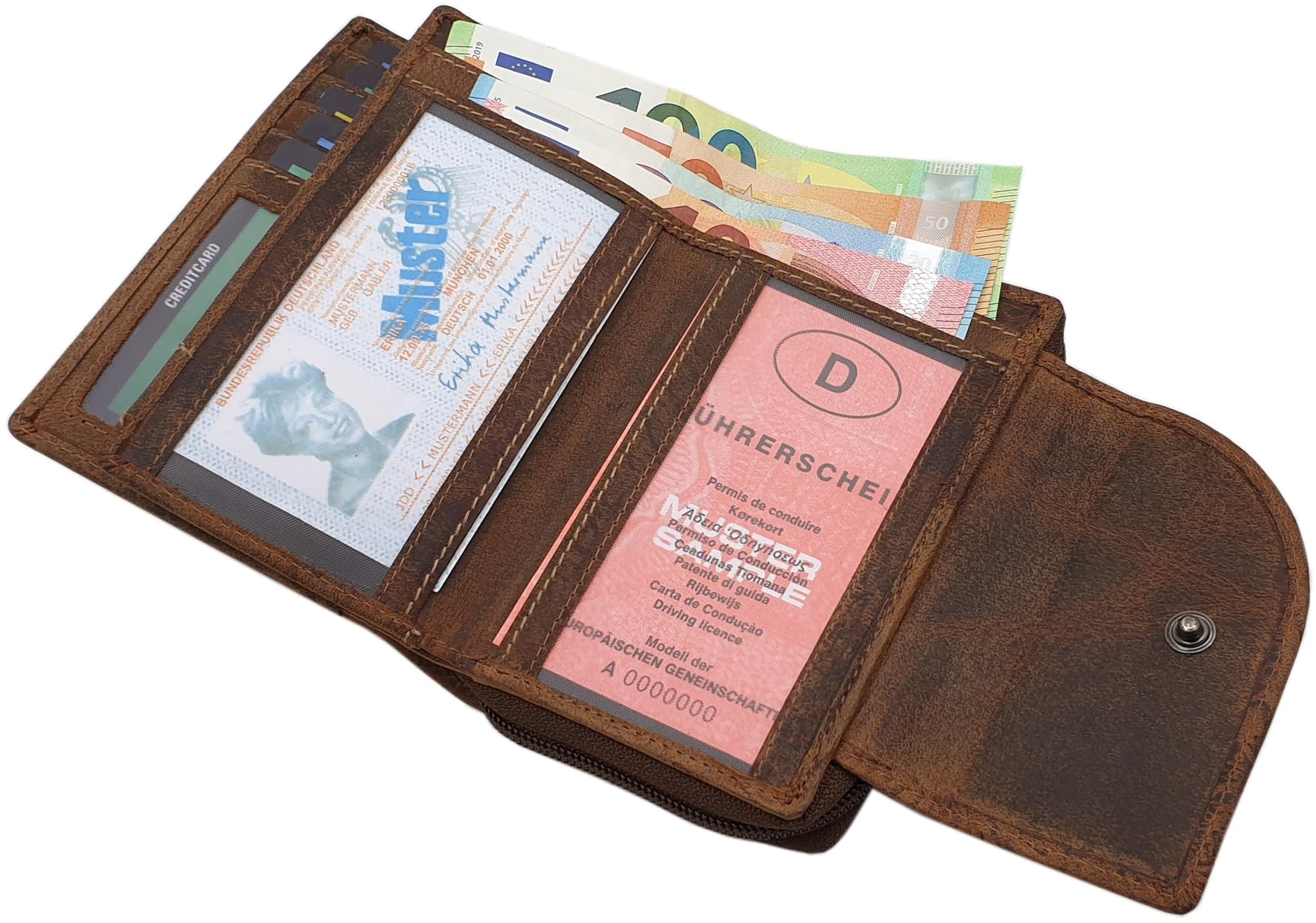 myledershop Damen Geldbörsen portafoglio verticale in bufalo cognac RFID