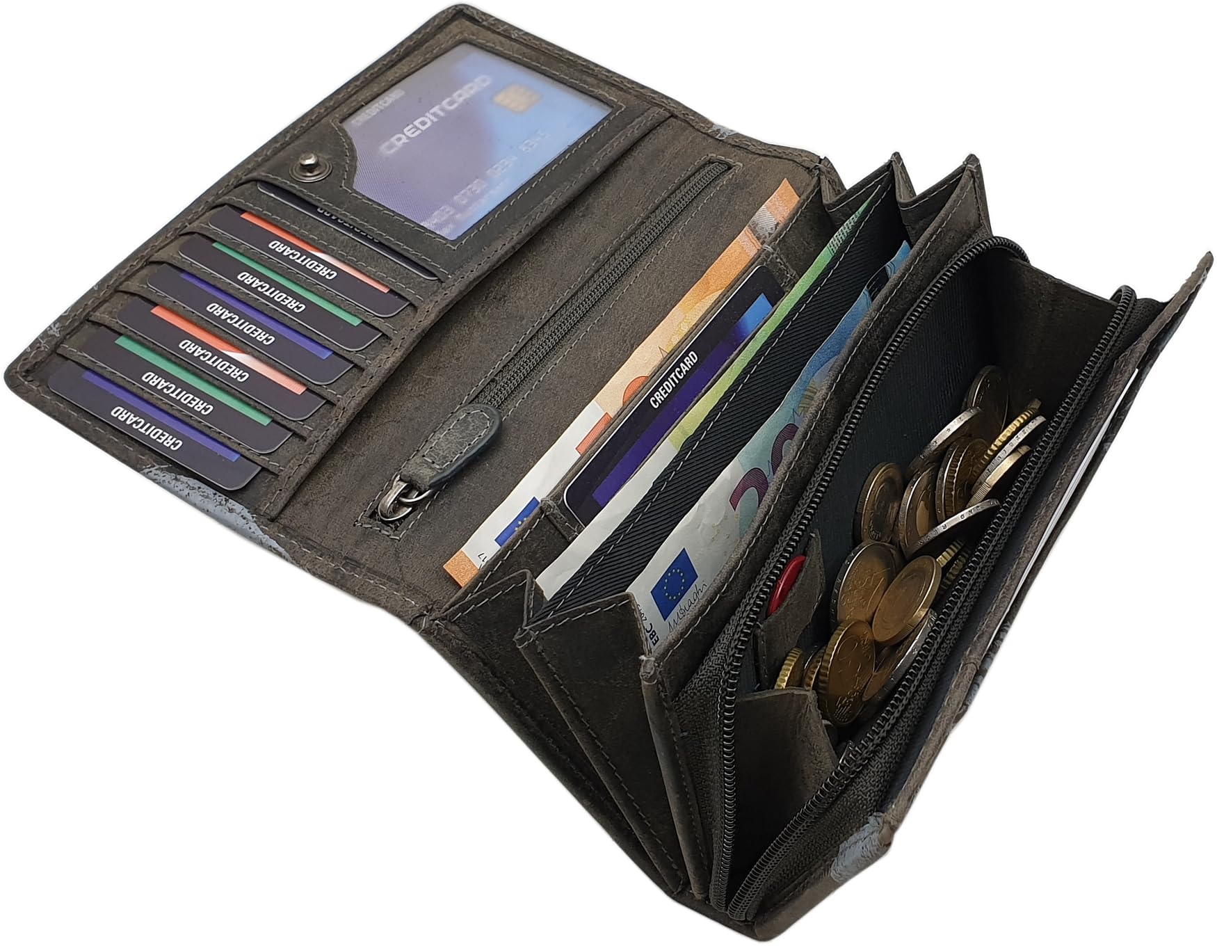 myledershop Damen Geldbörsen portafoglio teschio grigio RFID
