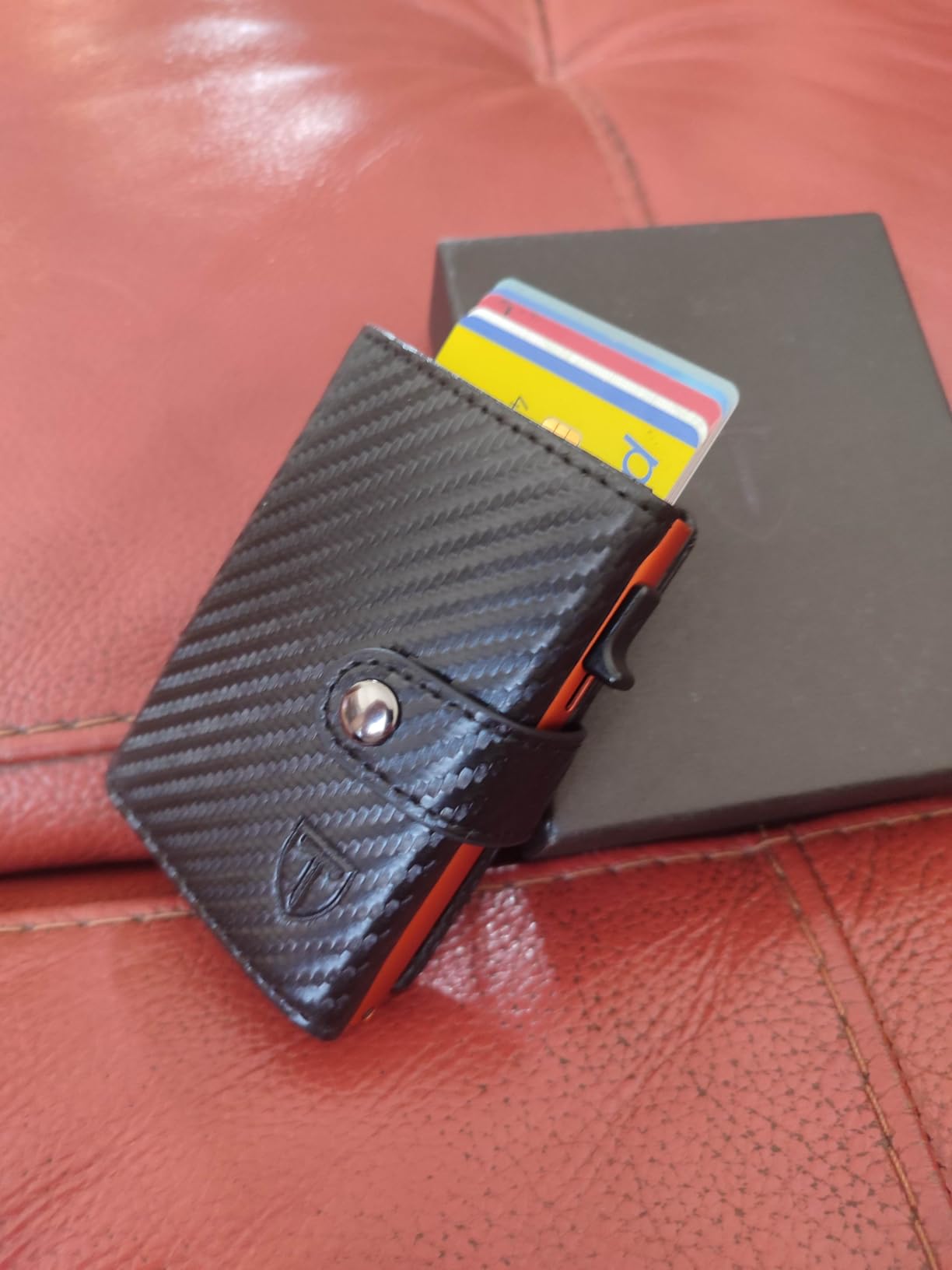 TENBST Card Holder portacarte uomo Nero/Arancione 10 carte RFID