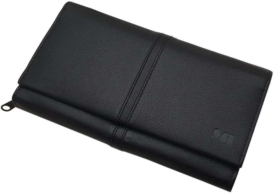 myledershop Damen Geldbörsen grande portafoglio donna pelle di vitello nero RFID NFC