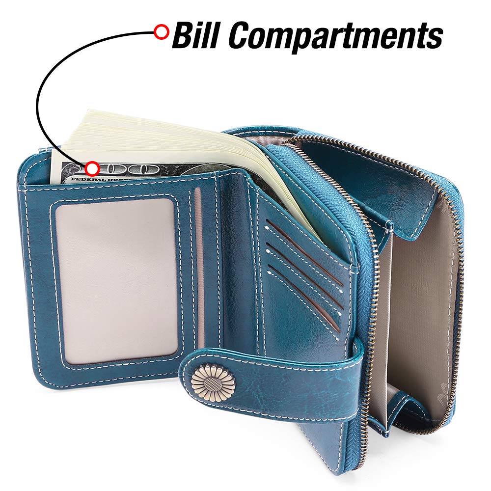 GOIACII WOMEN'S LARGE WALLET portafoglio donna blu pavone in pelle RFID