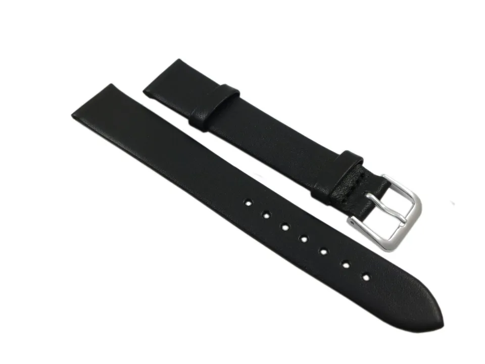myledershop Uhrenarmbänder cinturino orologio 16 mm pelle di vitello nero fibbia argento