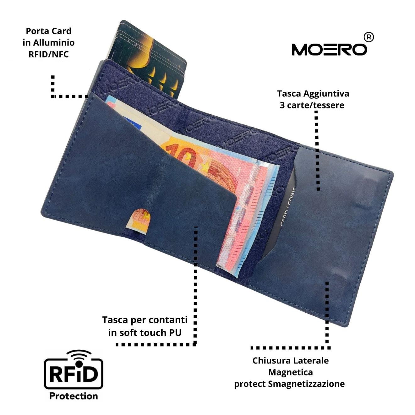 Moero Linea PRO Zip portafoglio blu 4.0 vegan RFID