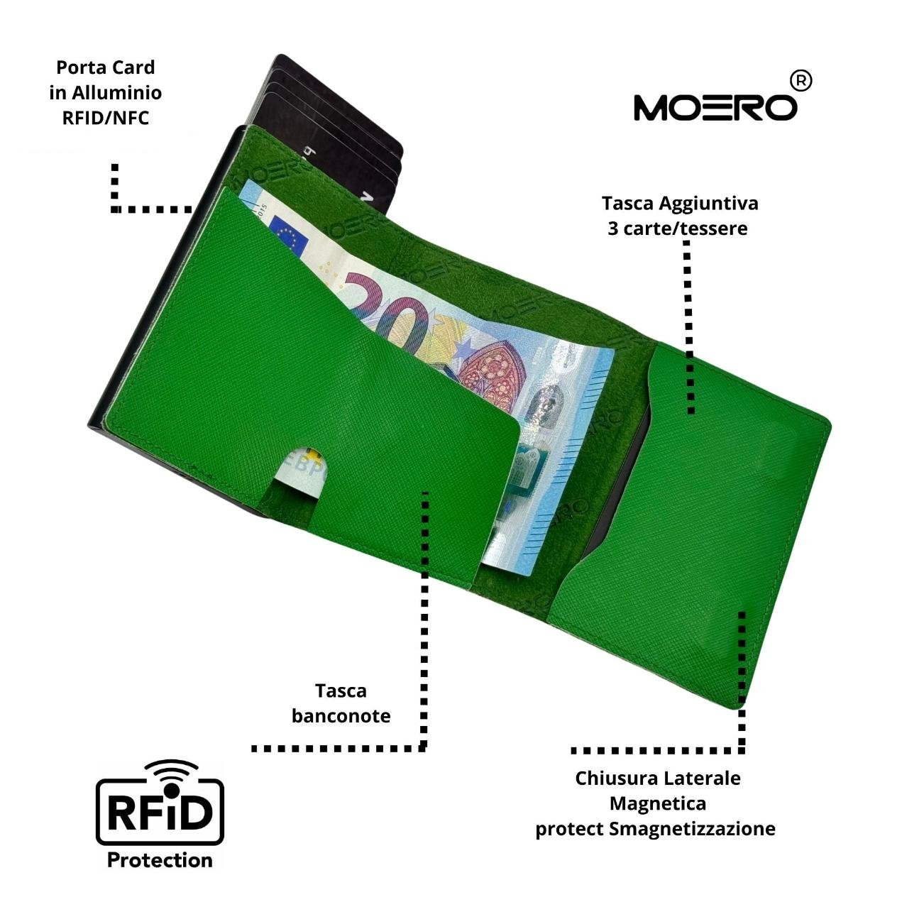 Moero Linea PRO Zip Saffiano portafoglio verde smeraldo RFID