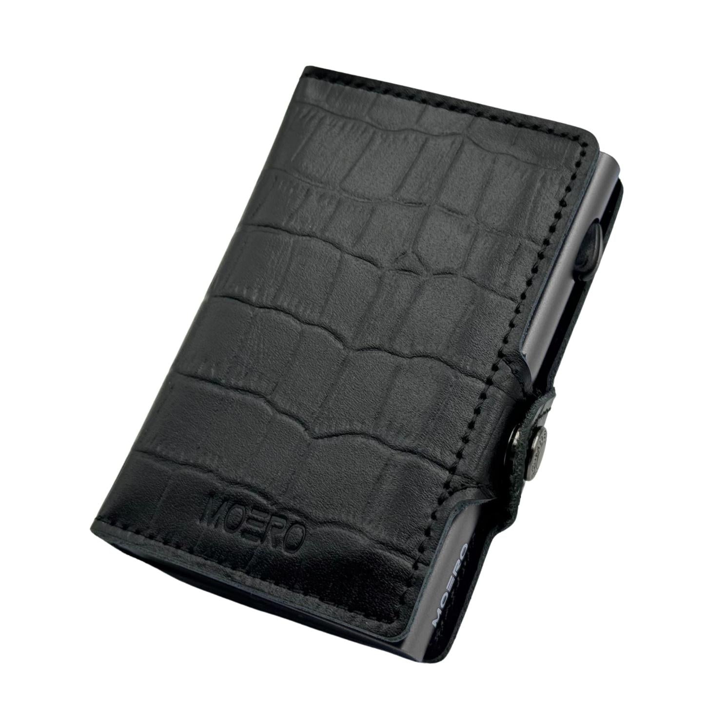 Moero Linea Classic Classic Croco portafoglio nero con stampa coccodrillo