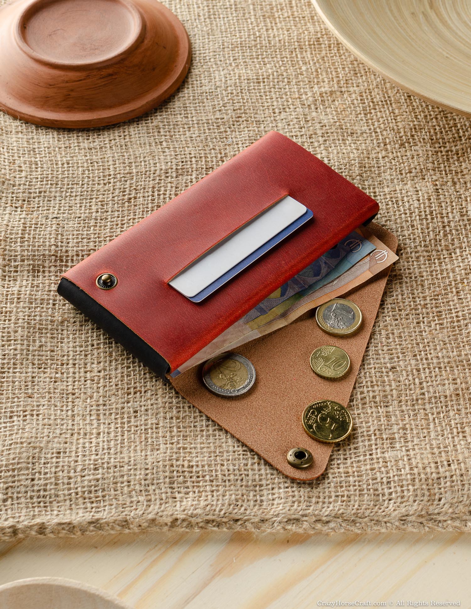 Crazy Horse Craft Minimalist Series portafoglio custodia iPhone Fragola Red