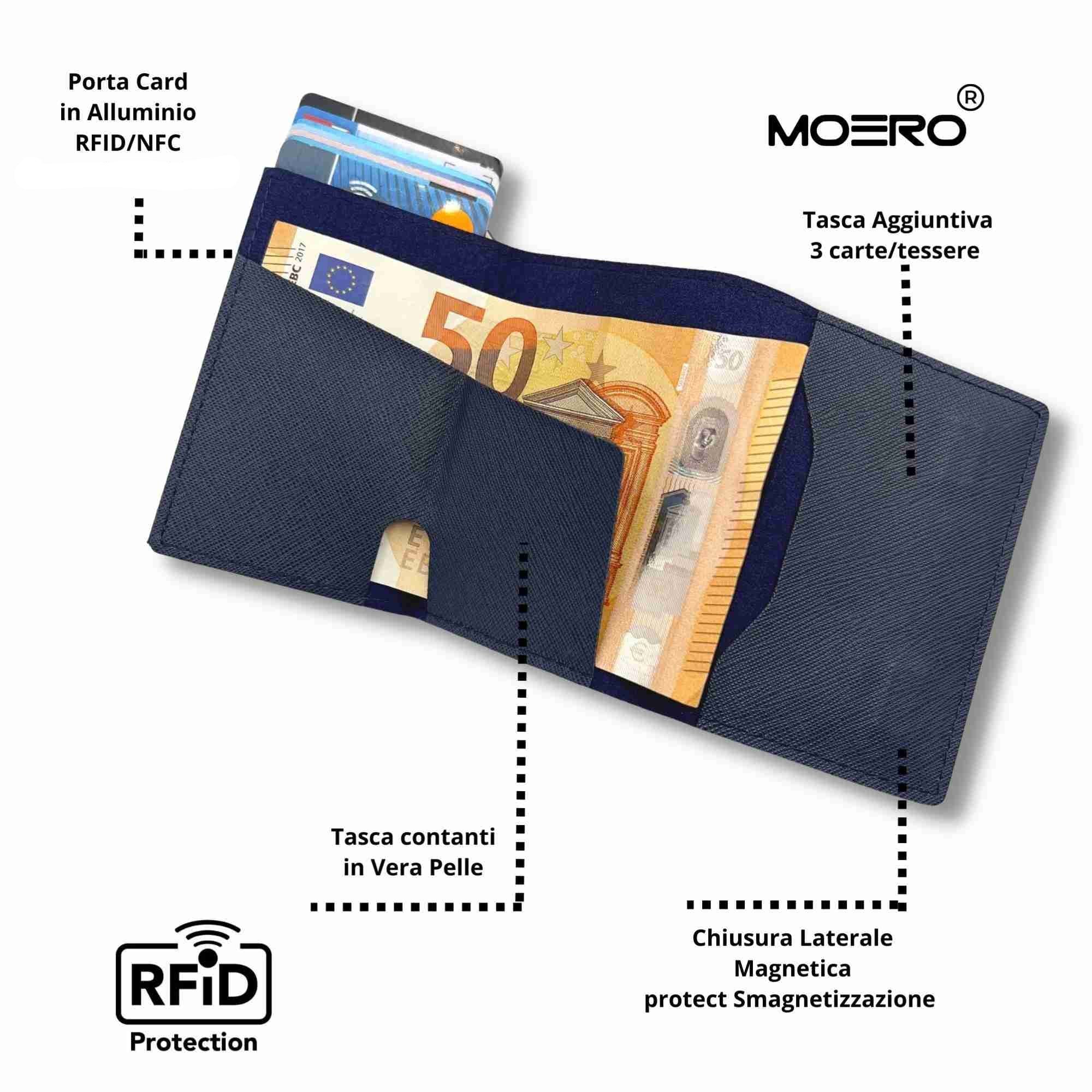 Moero Linea PRO PRO Saffiano portafoglio blu navy 4.0 antigraffio