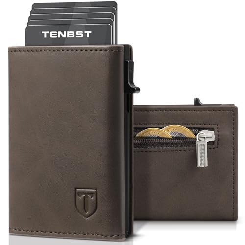 TENBST Card Holder portafoglio uomo marrone con protezione RFID