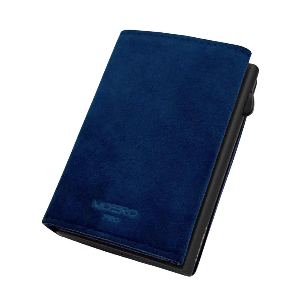 Moero Linea PRO PRO PLUS Zip SUPERIOR portafoglio Blu RFID Alcantara