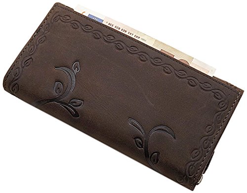myledershop Damen Geldbörsen portafoglio grande marrone in pelle di bufalo