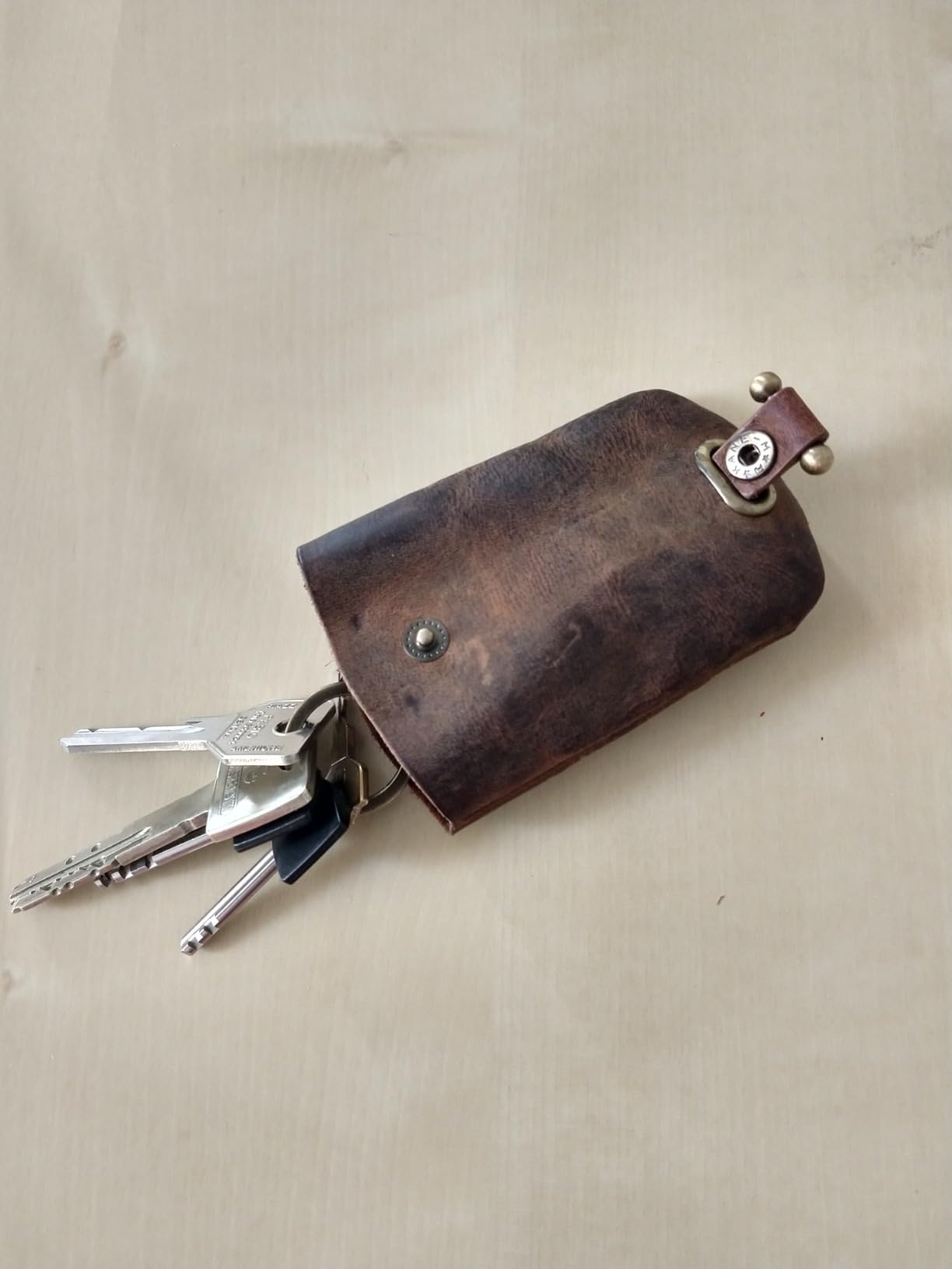 myledershop Schlüsseltaschen Sacchetto chiave in pelle di bufalo Cognac portachiavi con tasca